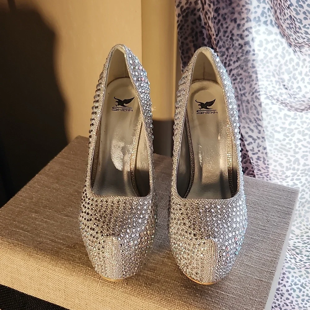 Bling Silver High Heel Platform Pump 8 5